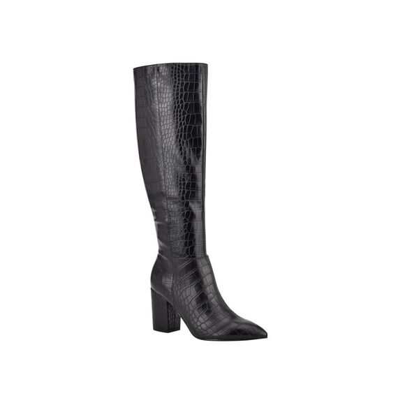 MARC FISHER Womens Black Croco Texture Erli Stiletto Zip-Up Boots 5.5 M